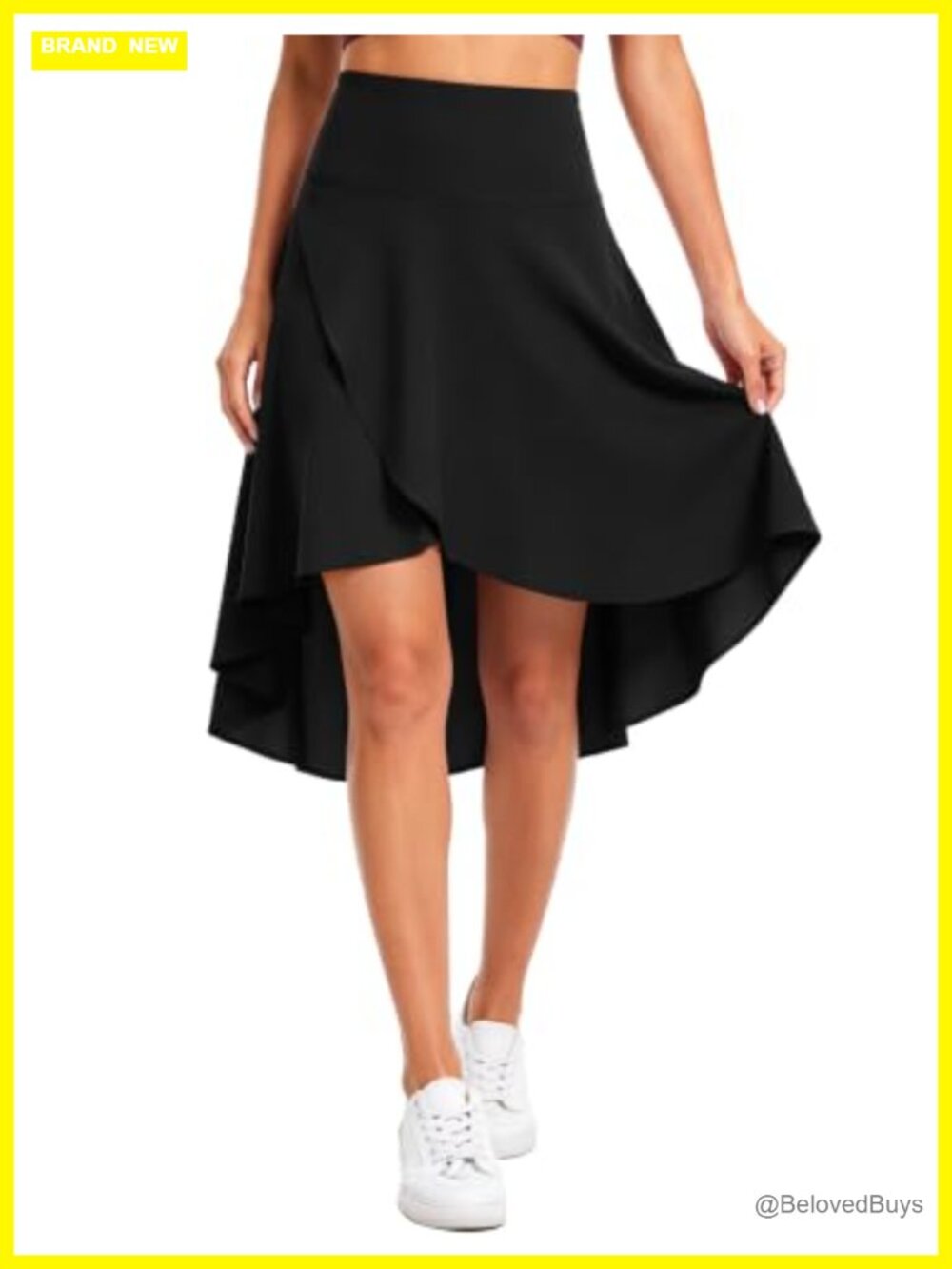 High Waist Wrap Skort with Pockets High Low Flowy Midi Skirt